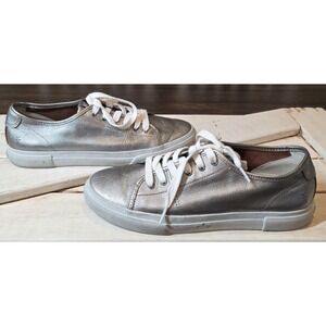 FRYE Gia Low Lace Sneakers Pewter Silver Metallic Leather Shoes sz 9.5 M FR41119